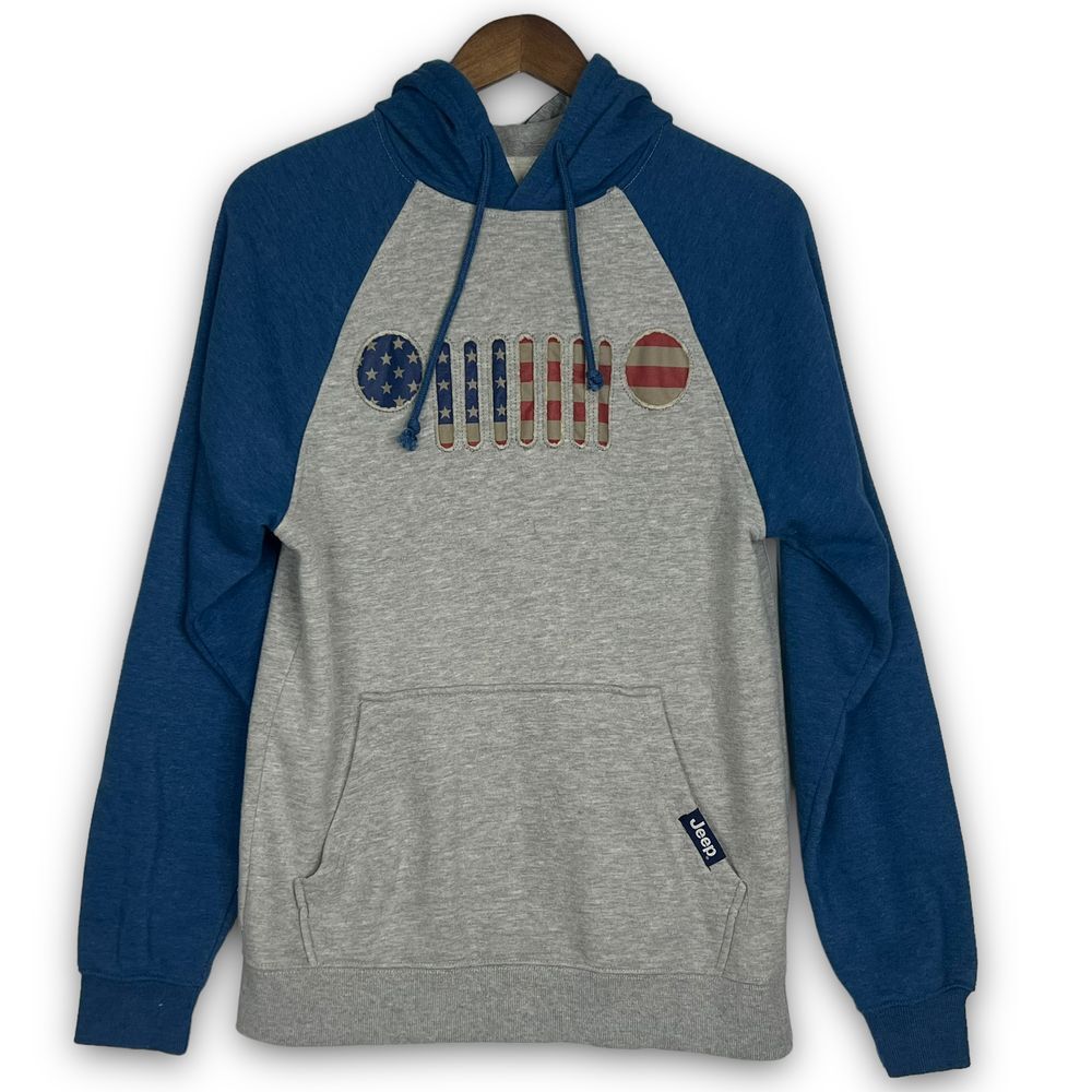 Jeep Hoodie Sweatshirt Buck Wear American Flag Patriotic Blue Gray July 4 S‎